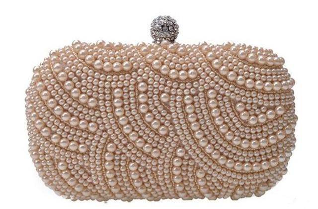 evening bag Champagne Beaded pearls evening clutch bags