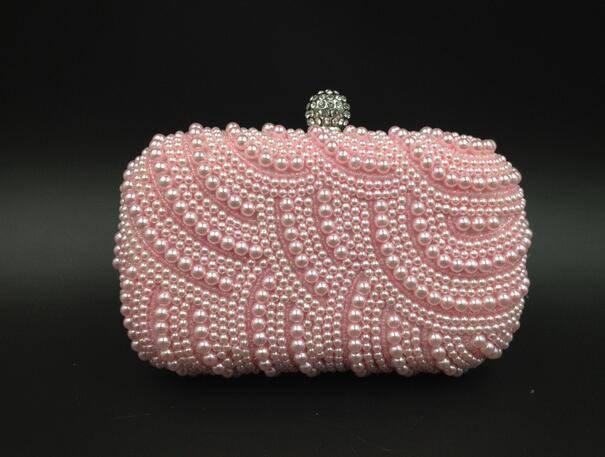 evening bag Pink Beaded pearls evening clutch bags