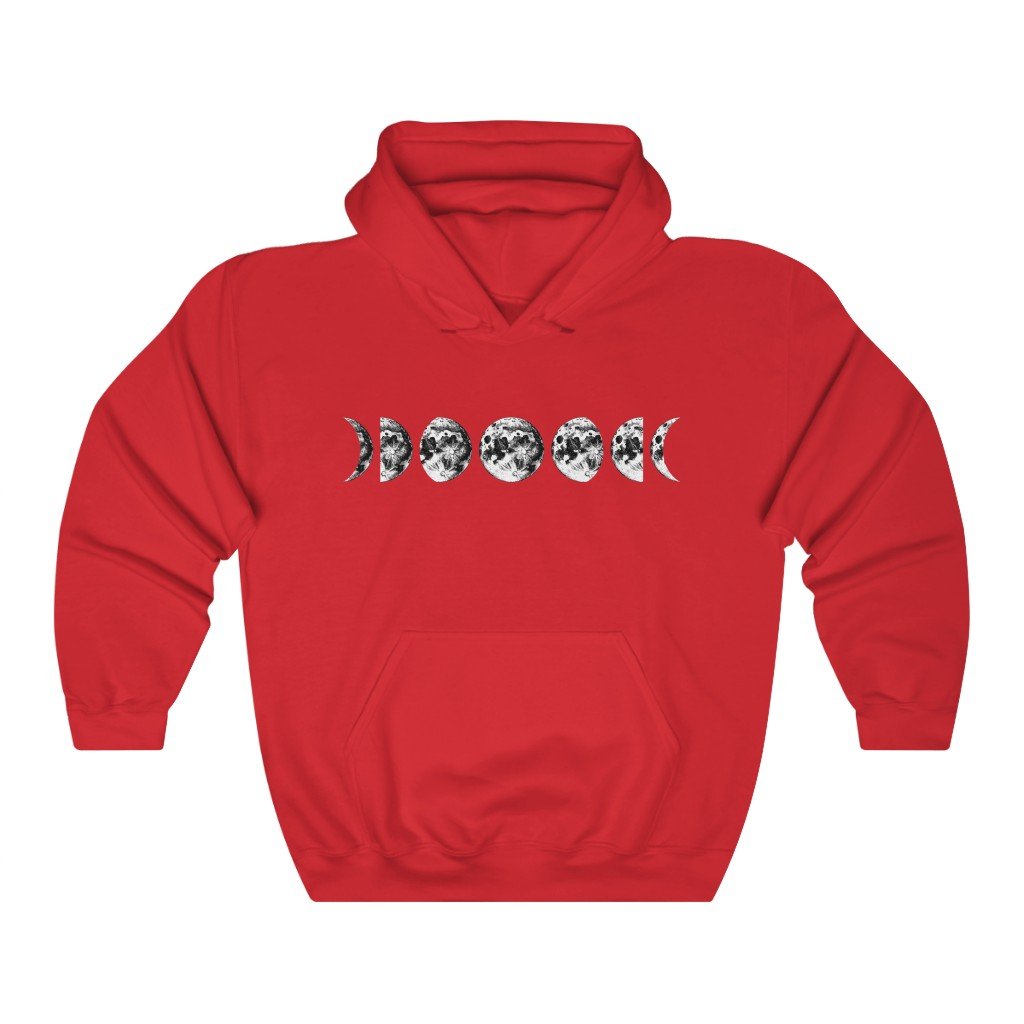 Hoodie Red / S Moon Phases Hooded Sweatshirt - Moon Hooded Sweatshirt - Moon Phases - Unisex