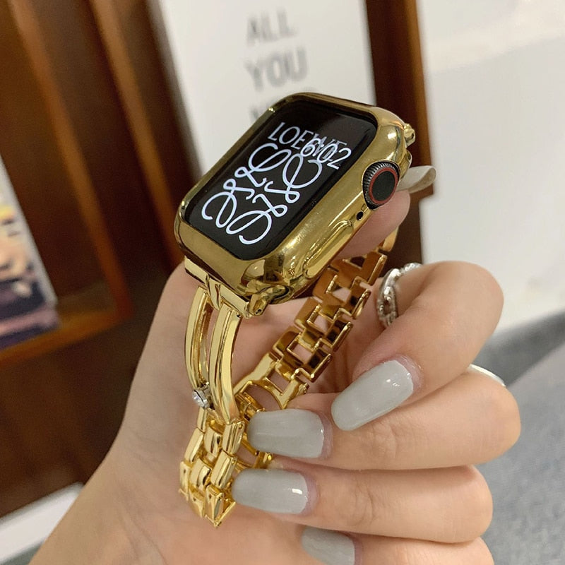 Premium Steel Diamond Strap for Apple Watch Band Series 7 6 5 4 Bracelet TPU Watchcase iWatch 38/40/41mm 42/44/45mm Wristband |Watchbands|