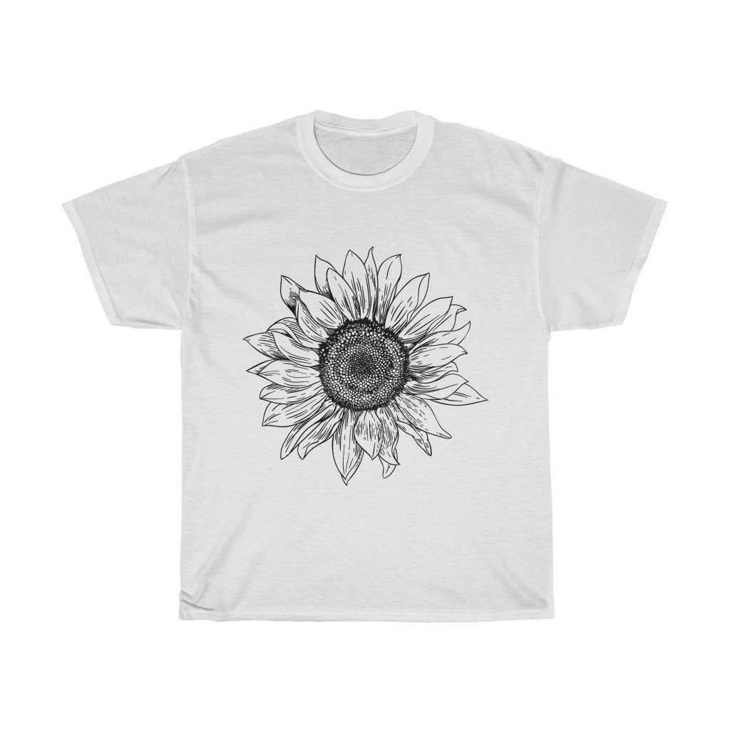 T-Shirt White / S Sunflower Rising ~ Womens Sunflower Tee, Flower Tee Shirt, Botanical Tee, wildflower shirt, fall tee, flower tshirt, sunflower shirt