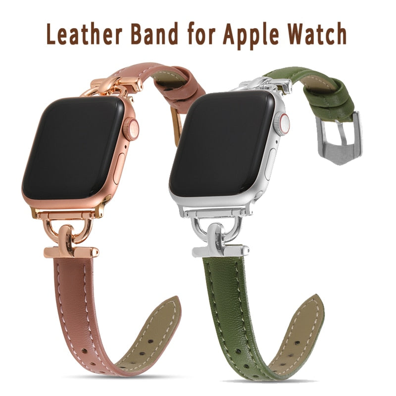Leather Slim Watchband For Apple Watch Band 41MM 45MM 40mm 44mm 38mm 42mm Series 7 SE 6 5 4 3 2 1