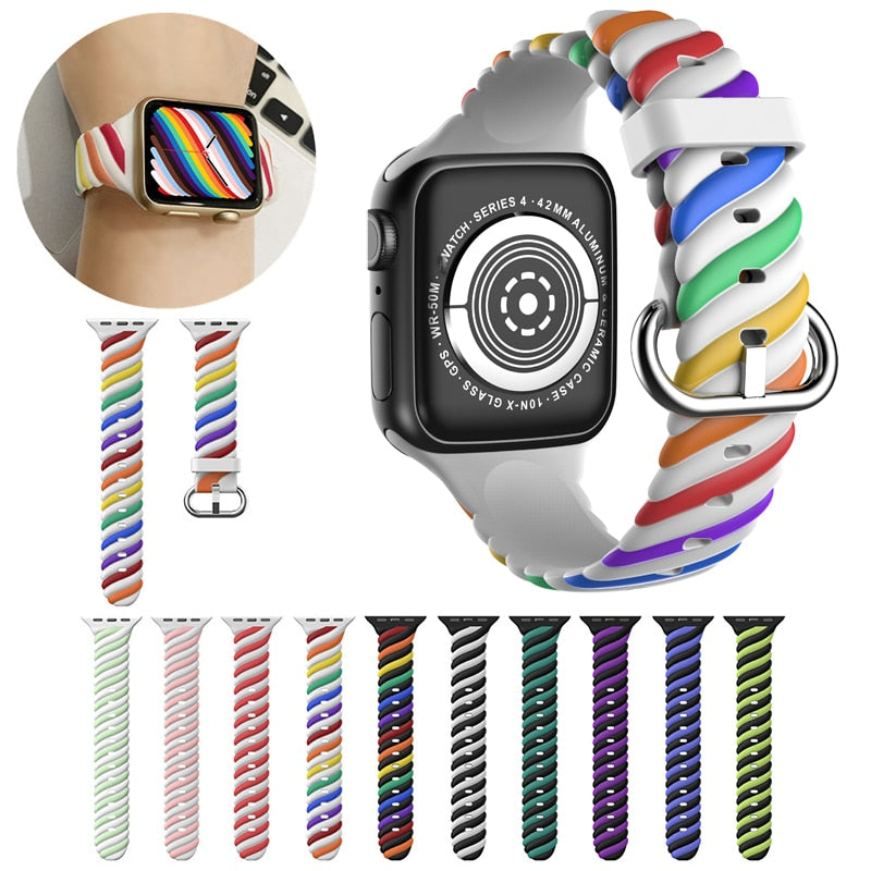 Silicone Strap For Apple Series 7 6 Waterproof Colored Rubber Bracelet