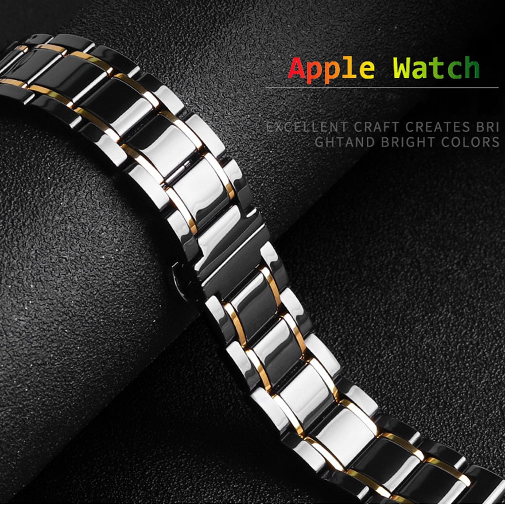 Ceramic Strap for Apple Watch Band 44mm 40mm 42mm 38mm Accessories Stainless Butterfly buckle bracelet iWatch series 6 se 5 4 3