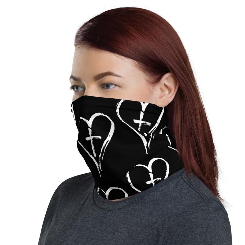 12 in 1 Adult heart cross black Face cover, Blessed Neck Gaiter Scarf, Unisex Head wear Washable mask Bandanna Balaclava - US Fast Shipping