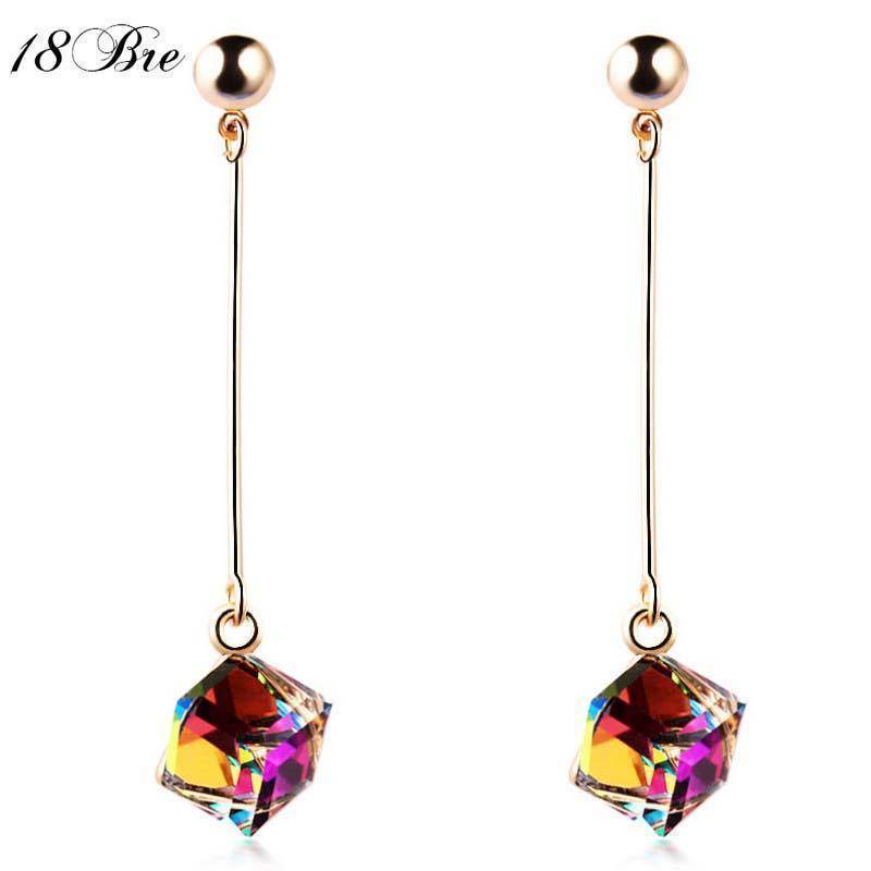 Fashion fine jewelry charm earrings with stones multicolor simple long drop cube crystal red jewelry dangle earrings Brincos