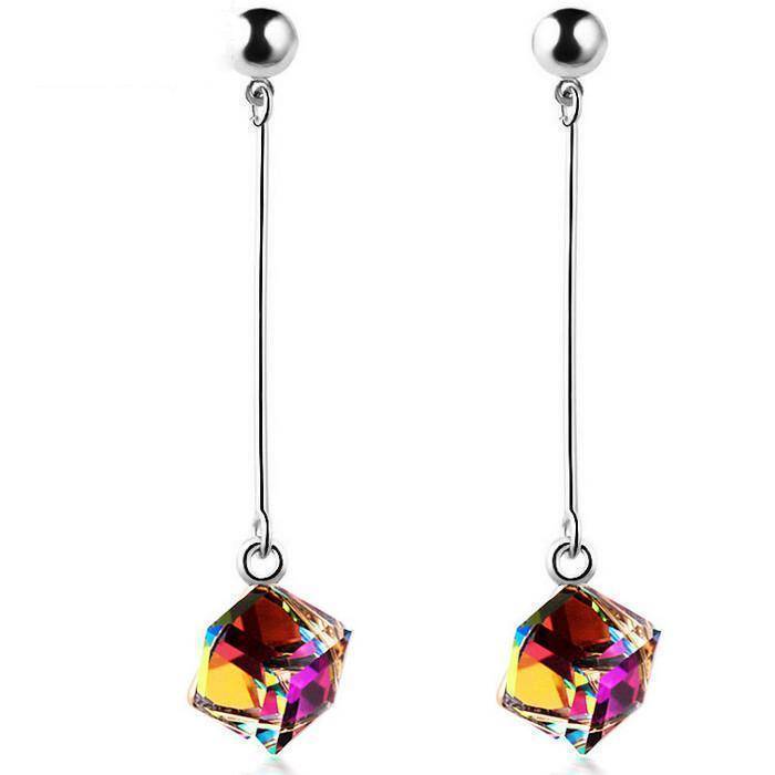 Fashion fine jewelry charm earrings with stones multicolor simple long drop cube crystal red jewelry dangle earrings Brincos