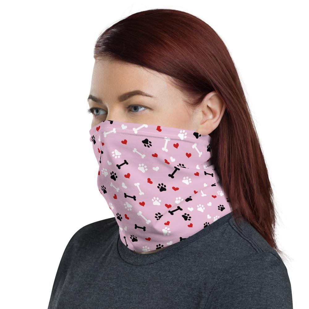 Cute Fashion Neck Gaiter mask, Pink Love paw Dog heart Print, Reusable Face cover Washable Breathable beanie wristband hood shield covering - US Fast Shipping