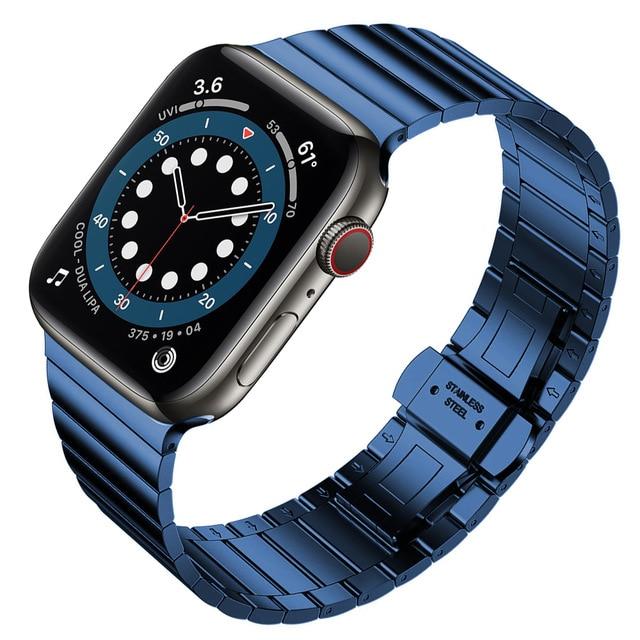 Watchbands Blue / 42mm or 44mm Blue High Quality Steel Link Bracelet Band for Apple Watch Series 6 5 4 iWatch 38mm 40mm 42mm 44mm Men's Strap Replacement Wristband Watchbands