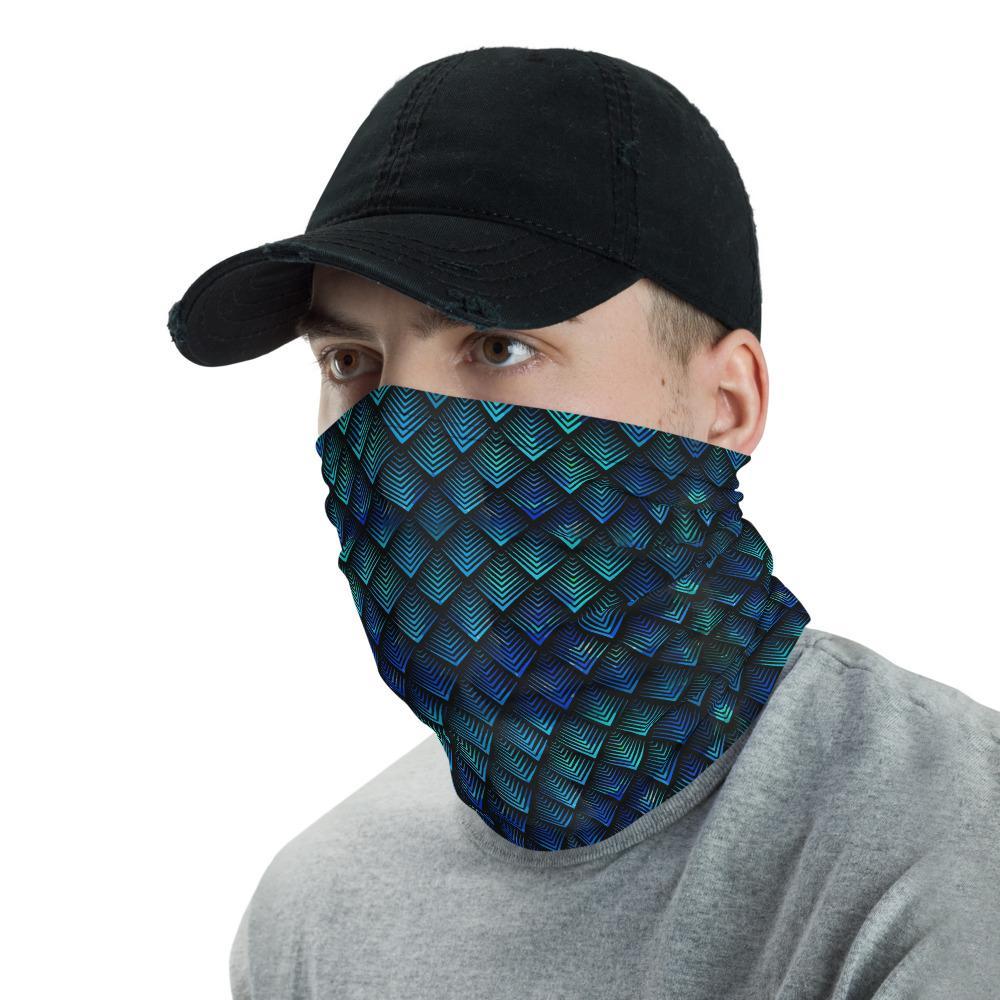 Dragon Geometric diamond Scales blue Unisex Men women Neck Gaiter face cover scarf, Headband warmer & Rave Mask Bandana  - US Fast Shipping