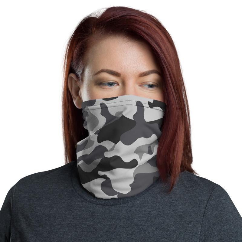 Gray Camouflage washable reusable scarves mask, grey military army tactical camo fabric print patter, neck gaiter bandana mens cover scarf