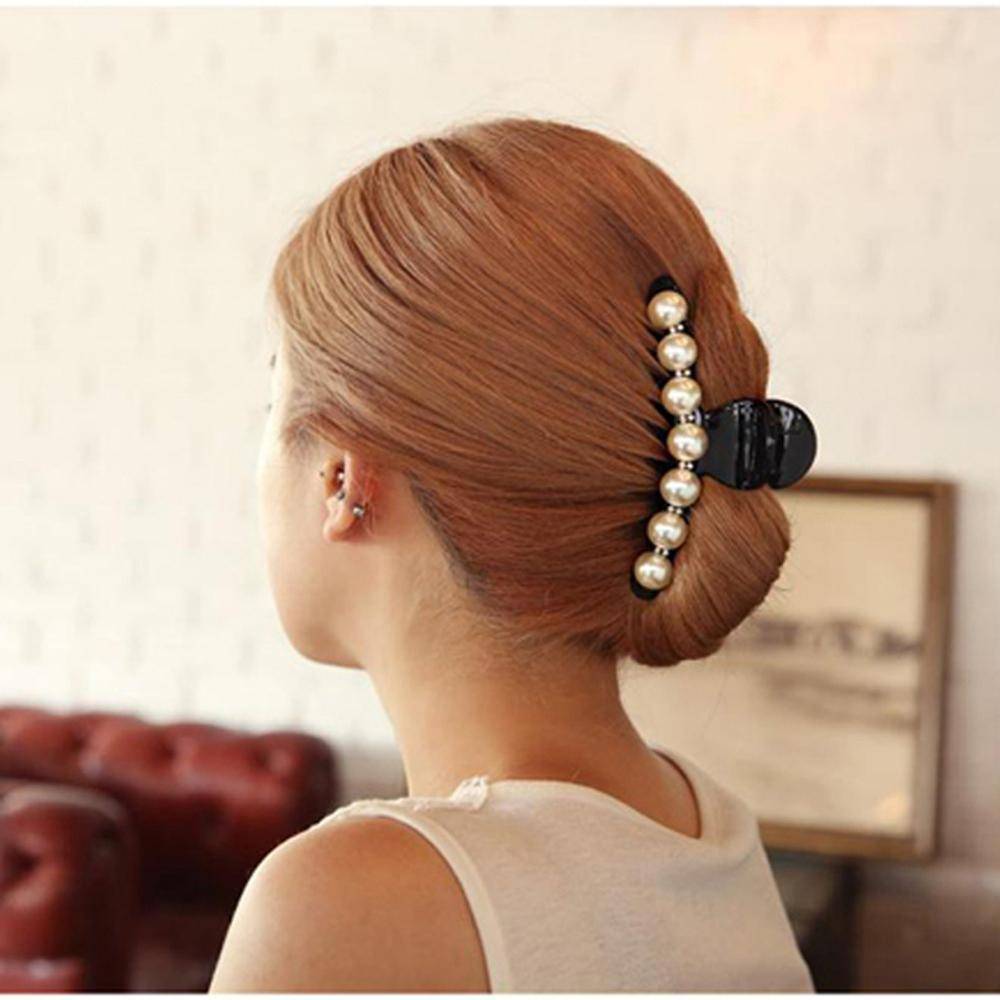 www. - 5 sizes Women Hair claw Imitation Pearl Hair Barrettes  Elegant Ponytail Hair Clip