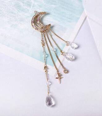 hair accessories Gold Charming Fashion Moon Crystal Dangle Drop Tassel Hair Clip