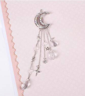 hair accessories Silver Charming Fashion Moon Crystal Dangle Drop Tassel Hair Clip