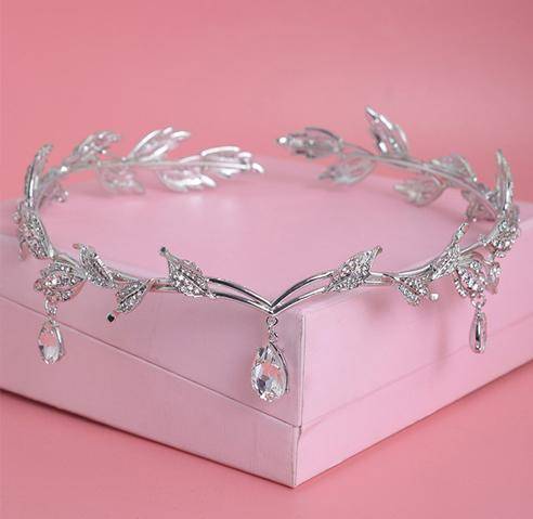 hair accessories Silver Crystal Crown Tiara, Water drop Leaf Headband, Luxury Hair accessory, Good for Bridals, Prom, Princess, Pageant, Wedding