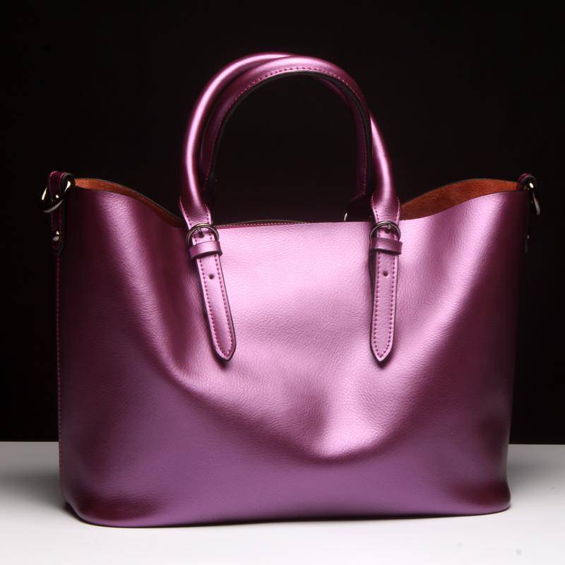 HandBags Luxury Design Women's Genuine Leather Casual Tote Purse Fashion Shoulder Handbag Ladies Blue Large Capacity Shopping Bag Bolsos
