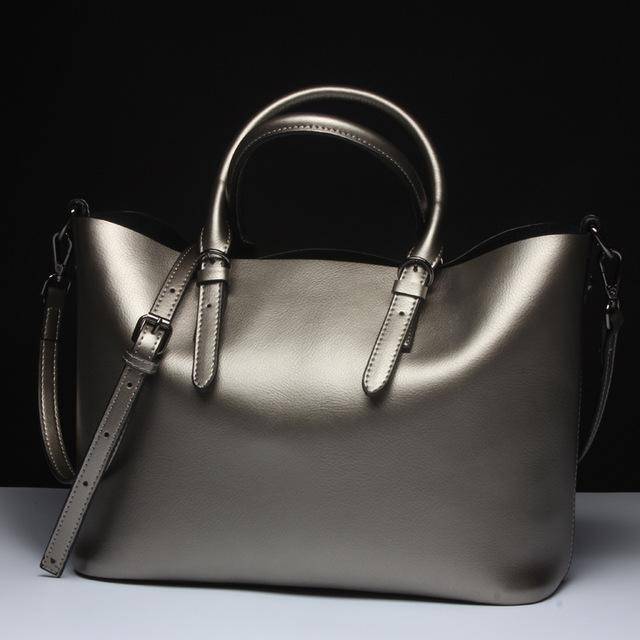 HandBags Silver Luxury Design Women's Genuine Leather Casual Tote Purse Fashion Shoulder Handbag Ladies Blue Large Capacity Shopping Bag Bolsos