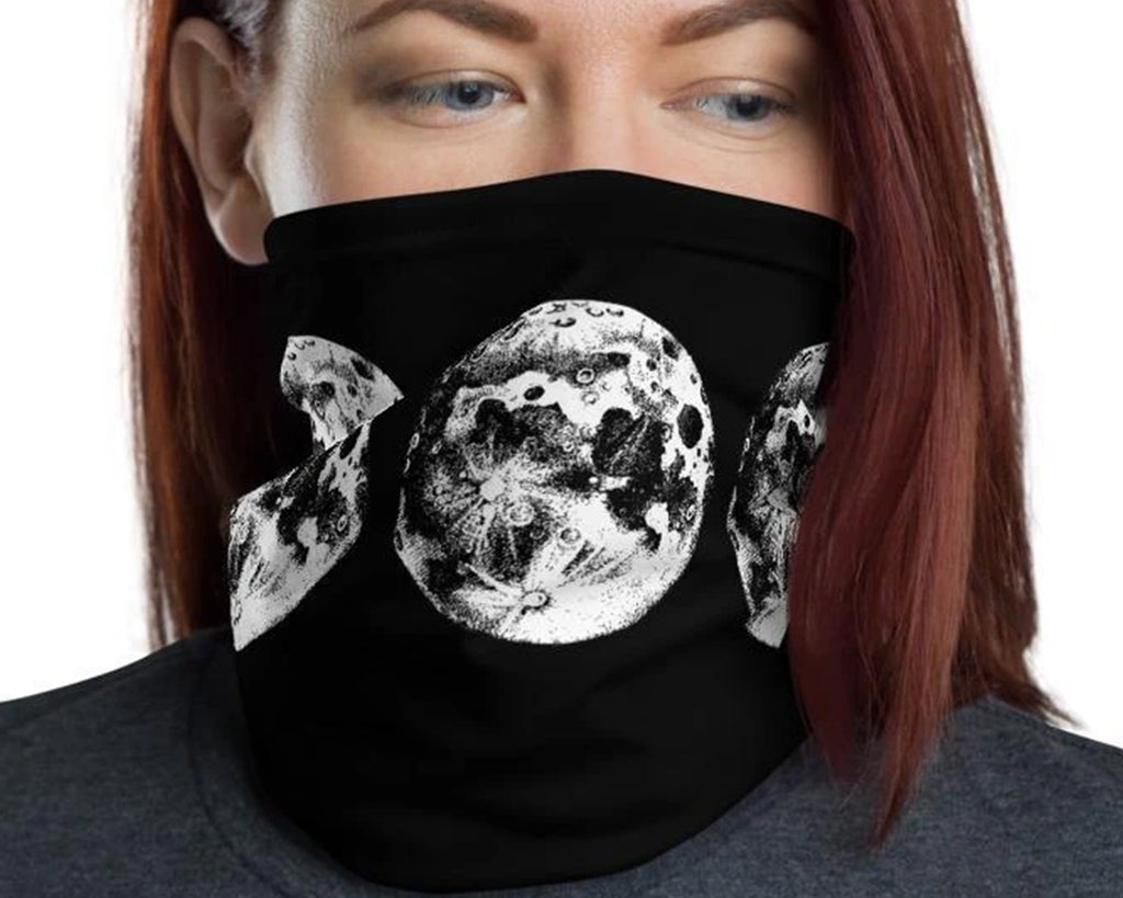 Harvest Moon Phases black white fabric art print pattern, fashion bandana face cover mask, neck gaiter warmer Scarf men women's headband