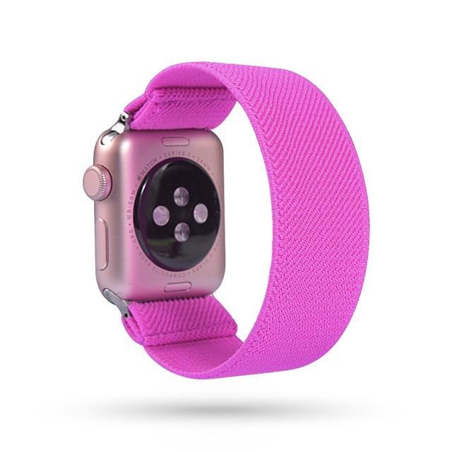 Home 3-Fuchsia pink / 38mm or 40mm Silver adapter connectors Stretch Apple watch fabric nylon cotton elastic replacement band, Series 5 4 3  iwatch scrunchy 38/40mm 42/44mm men women