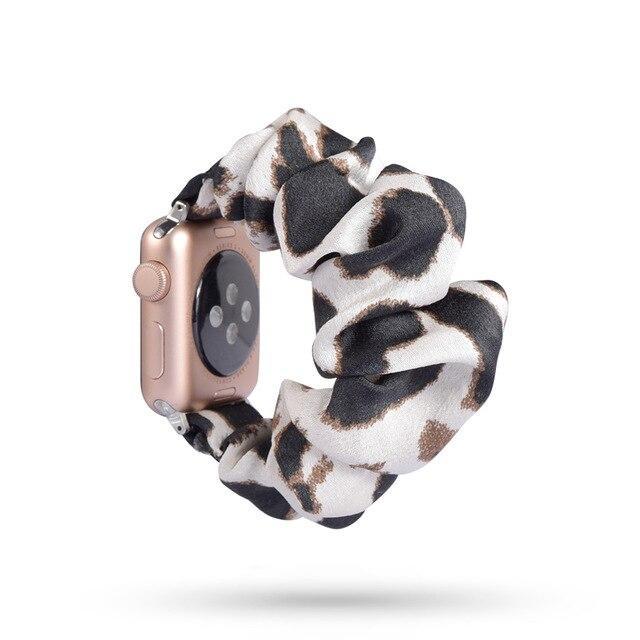 Home 62 / 42mm/44mm Leopard Animal spots pattern black & white silk ladies Apple watch scrunchie elastic band, Series 5 4 3 2  iwatch scrunchy 38/40mm 42/44mm