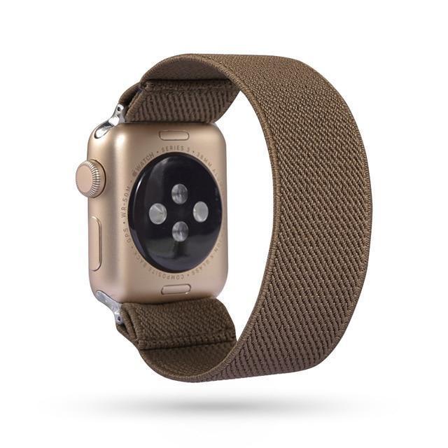 Home 9-Mocha Brown / 38mm or 40mm Silver adapter connectors Stretch Apple watch fabric nylon cotton elastic replacement band, Series 5 4 3  iwatch scrunchy 38/40mm 42/44mm men women