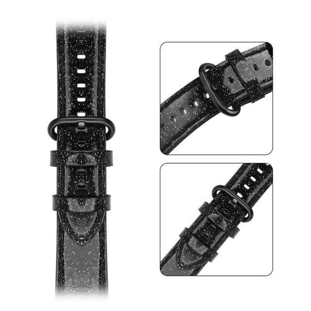 Home black / 38mm 40mm Bling Bling Shiny PU Leather Watch Band for Apple Watch 5 band 44mm 40mm 42mm 38mm strap for iWatch 4 3 2 1 Replacement bracelet