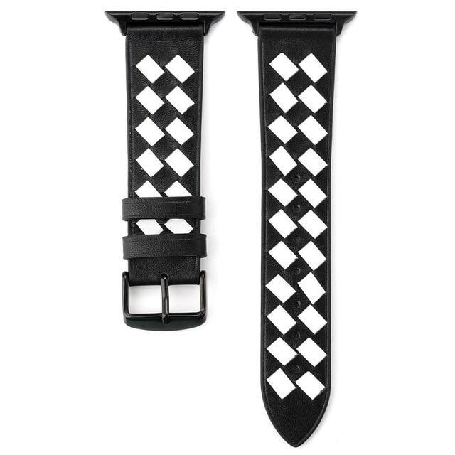 Home black-white / 38mm/40mm Genuine Leather Woven Strap for Apple Watch 5 apple watch 4 40mm 44mm 38mm 42mm Creative Pink Grid Bracelet Band for iwatch 5 4 3 2 1