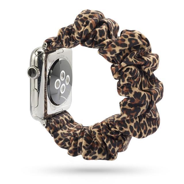 Home 12-brown / 38mm or 40mm Apple Watch Band Series 6 5 4 3 2 Elastic Scrunchie Strap for ladies Scrunchy Wristband iWatch 38/40mm 42/44mm with Silver Adapter Watchband