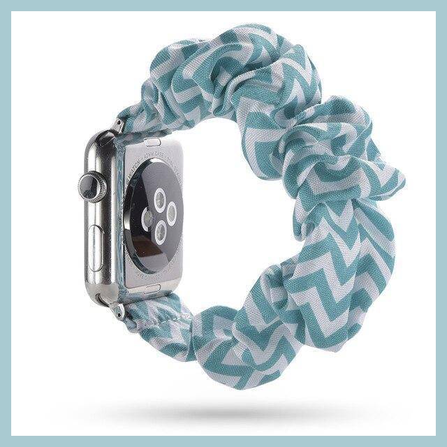 Home Turquoise Scrunchie Elastic Watch Band for Apple iWatch Series 5 4 3 For Women