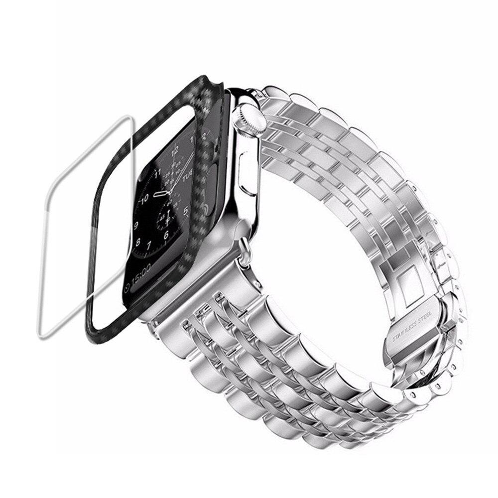 Carbon fiber Case & Strap Watchband Stainless Steel iWatch Correa 7 6
