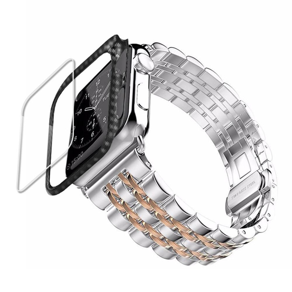 Carbon fiber Case & Strap Watchband Stainless Steel iWatch Correa 7 6