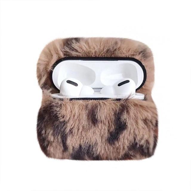 Leopard Sexy Plush Cover for Airpods Pro Case Wireless Bluetooth Accessories Box Charging w/ Pothook key chain for women - US Fast Shipping