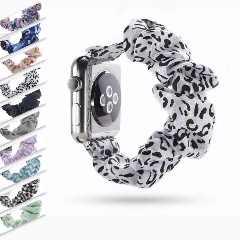 Home Apple Watch Band Series 6 5 4 3 2 Elastic Scrunchie Strap for ladies Scrunchy Wristband iWatch 38/40mm 42/44mm with Silver Adapter Watchband