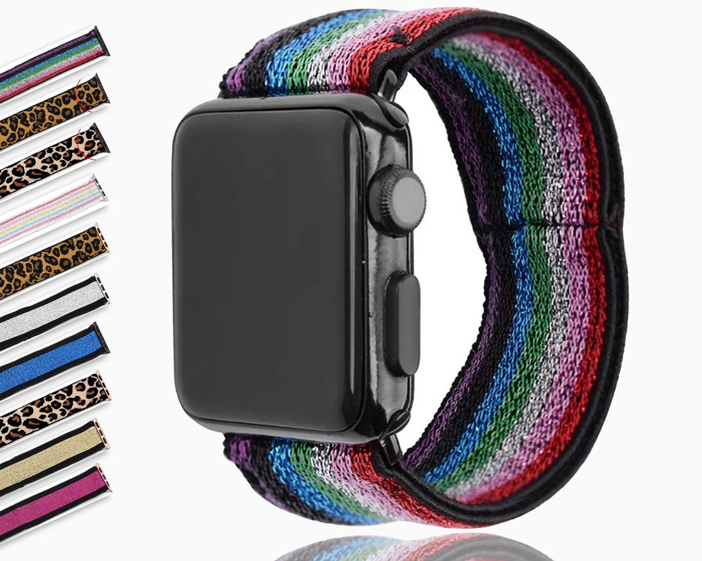 Home Elastic Stretch apple watch band, Double print Layer strap, fits nike hermes sports Series 6 5 4 3 2 1 iwatch women 38mm 40mm 42mm 44mm - US Fast Shipping