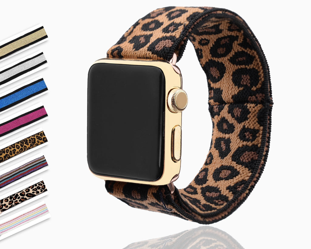 Home Leopard Print Elastic Stretch apple watch band, Double print Layer strap, fits nike hermes sports Series 6 5 4 3 2 1 iwatch women 38mm 40mm 42mm 44mm