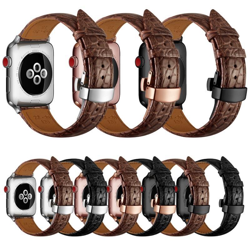 Genuine Leather Crocodile Ostrich Sport Band for Apple Watch Series 8 7 6 5  4 3 2 1 SE SE2 Wrist Strap 38mm 41mm 42mm 44mm 45mm - AliExpress