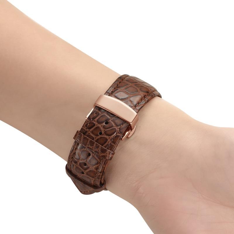 HYLZXH Watchband Store Apple Watch Premium Alligator Leather Designer Bands Exotic Strap 8 7 6-Black w/ Rose Gold / 42mm