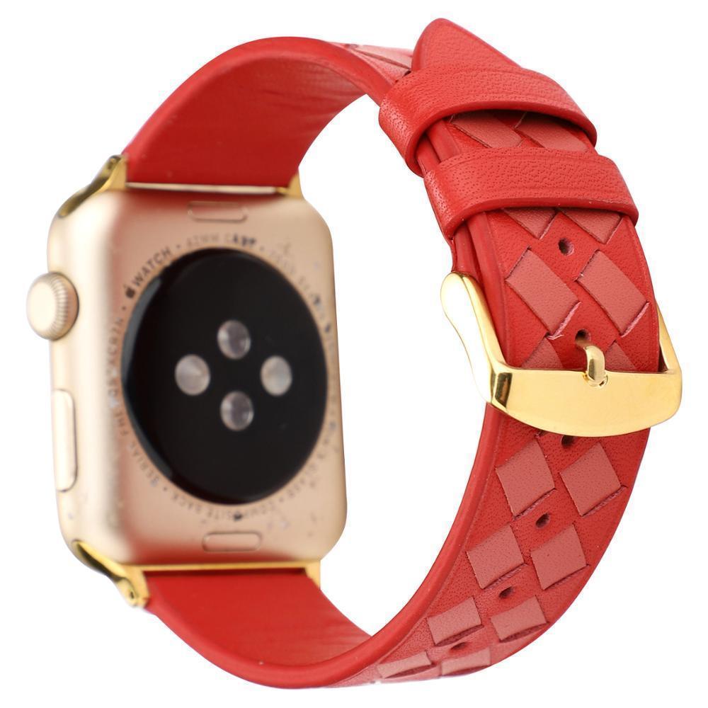 Premium Leather Woven Strap Creative Pink Grid Bracelet for iWatch 7 6
