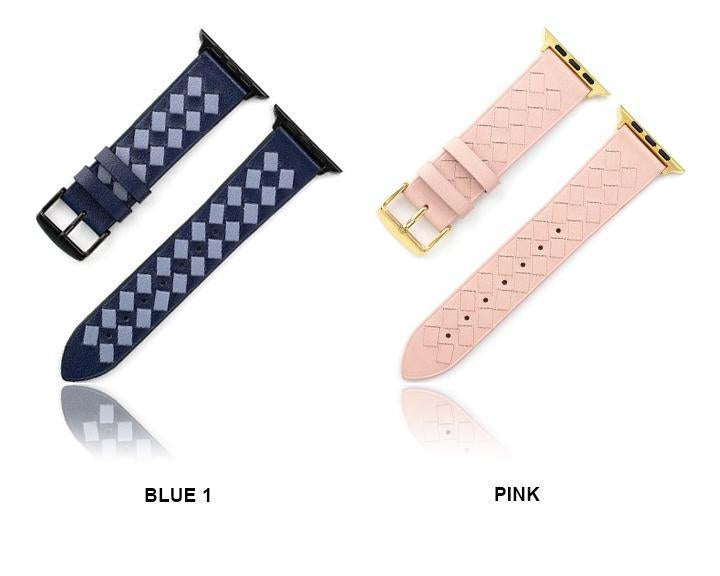 Premium Leather Woven Strap Creative Pink Grid Bracelet for iWatch 7 6