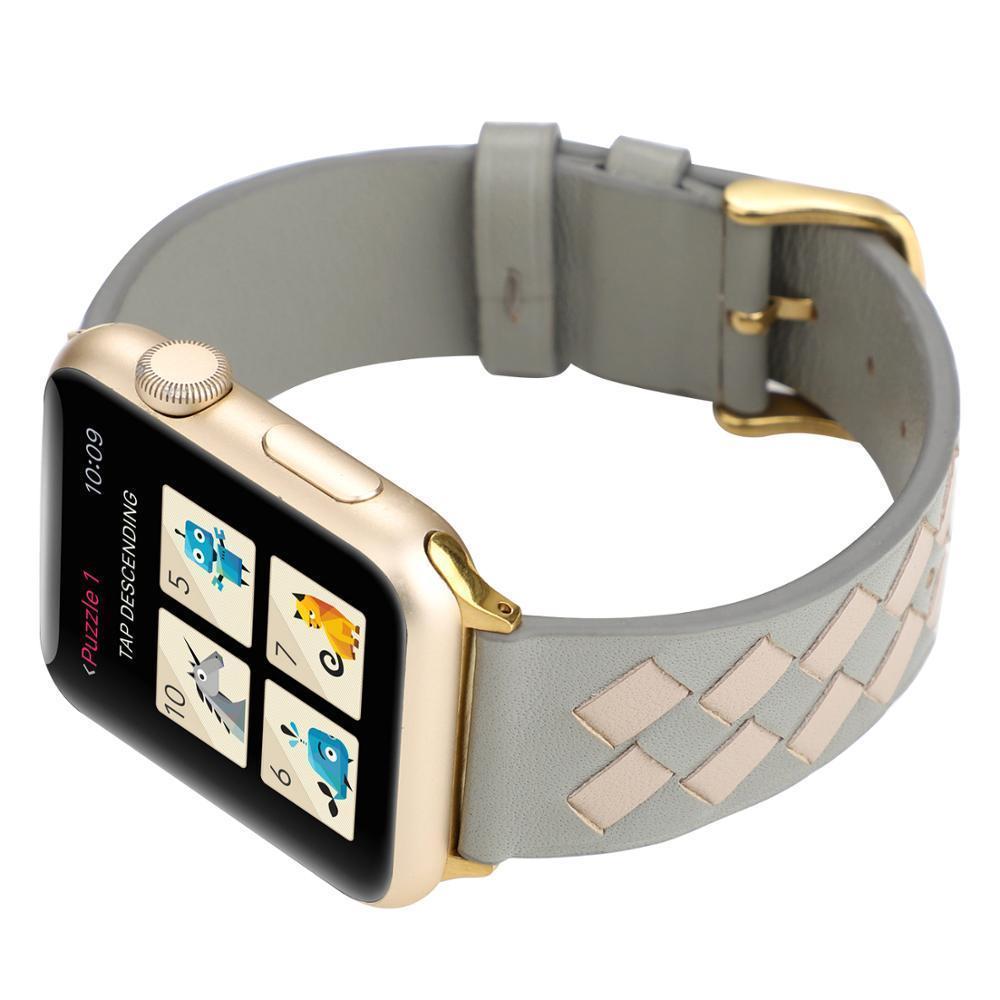 Premium Leather Woven Strap Creative Pink Grid Bracelet for iWatch 7 6