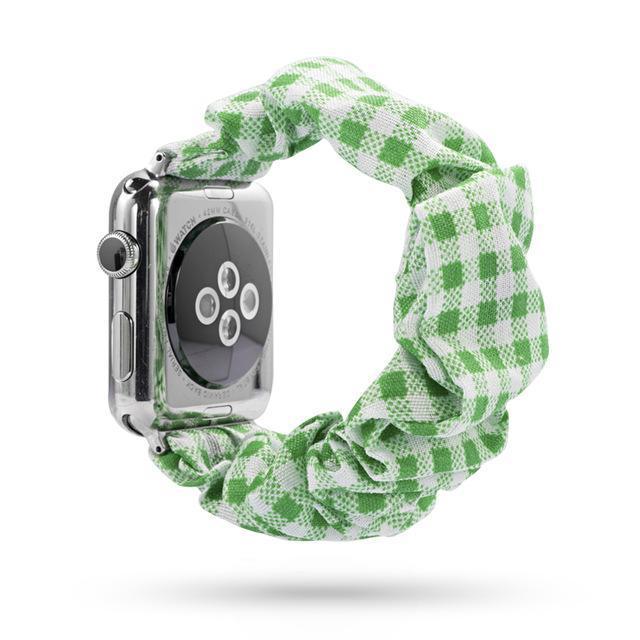 Home 8-green / 38mm or 40mm Apple Watch Band Series 6 5 4 3 2 Elastic Scrunchie Strap for ladies Scrunchy Wristband iWatch 38/40mm 42/44mm with Silver Adapter Watchband
