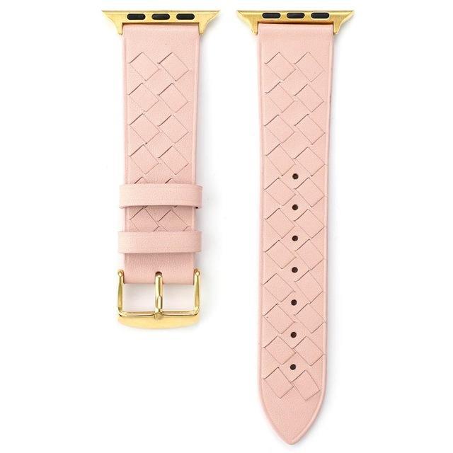 Home pink / 38mm/40mm Genuine Leather Woven Strap for Apple Watch 5 apple watch 4 40mm 44mm 38mm 42mm Creative Pink Grid Bracelet Band for iwatch 5 4 3 2 1