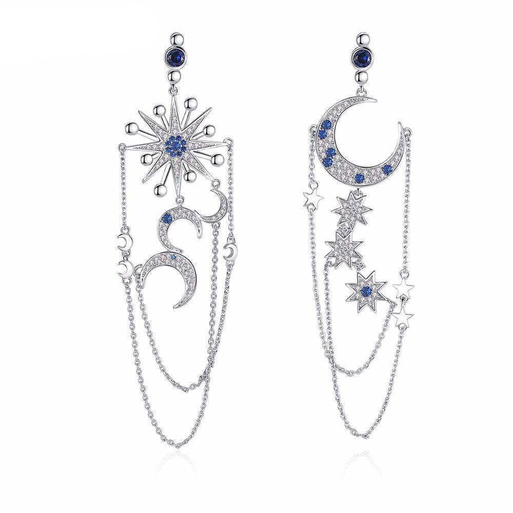 Elegant Rhinestone Sun And Moon Drop Earrings - Gold-Tone Long Dangle Earrings
