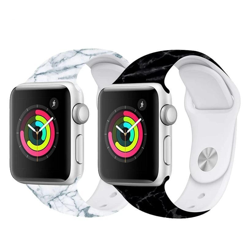 Apple watch silicone band, Marble print bracelet watchband, fits nike sport iwatch Series 6 5 4 3 2 1 42mm/44mm 38mm/40mm - US Fast Shipping