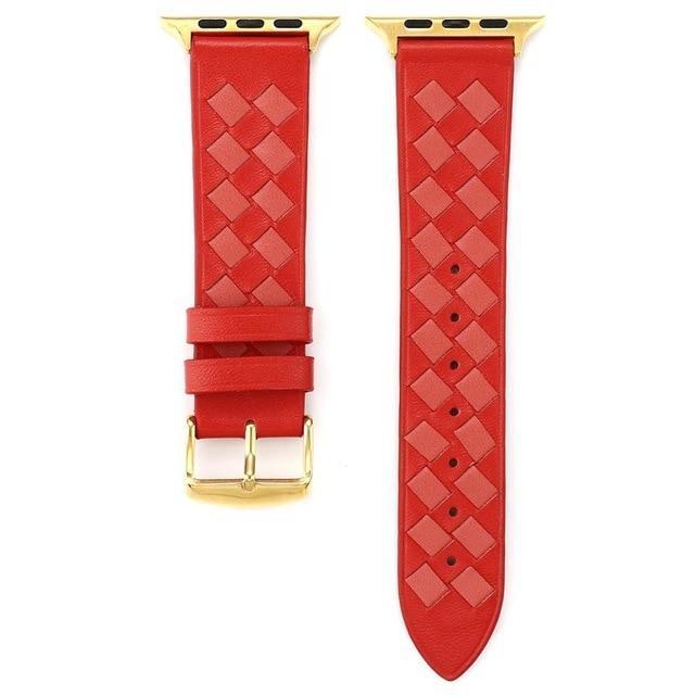 Home red / 38mm/40mm Genuine Leather Woven Strap for Apple Watch 5 apple watch 4 40mm 44mm 38mm 42mm Creative Pink Grid Bracelet Band for iwatch 5 4 3 2 1