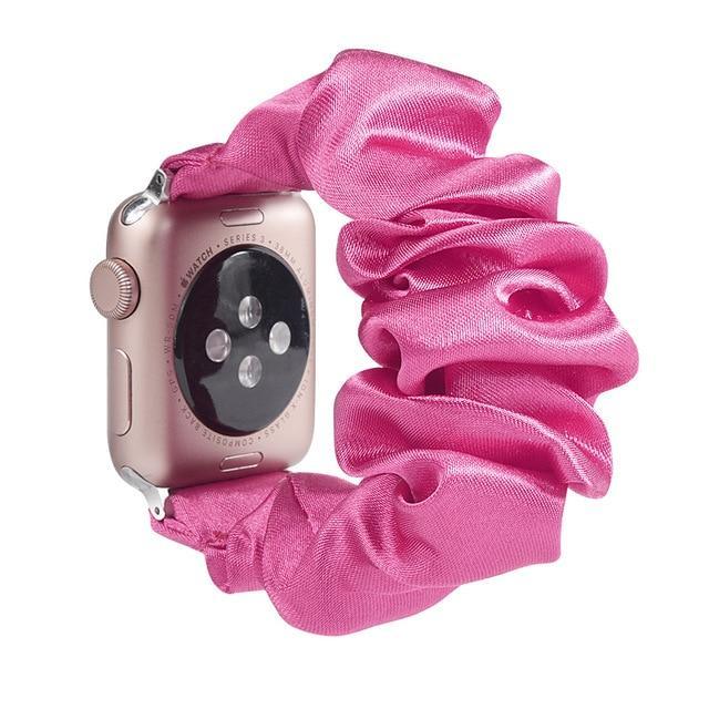 Home A1-Pink silk / 38mm or 40mm Brown black spotted Leopard embellished 3d colorful women straps, Apple watch scrunchie elastic band, Series 5 4 3 scrunchy 38/40mm 42/44mm