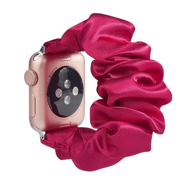 Home A2-Burgundy silk / 38mm or 40mm Ethnic boho Plaid style stripe Pearly beaded colorful women straps, Apple watch scrunchie elastic band, Series 5 4  scrunchy 38/40mm 42/44mm