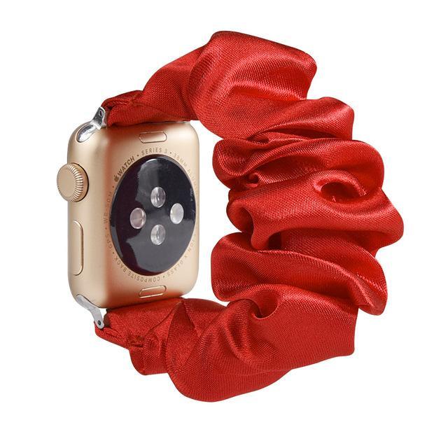 Home A3-Bright red silk / 38mm or 40mm Brown black spotted Leopard embellished 3d colorful women straps, Apple watch scrunchie elastic band, Series 5 4 3 scrunchy 38/40mm 42/44mm