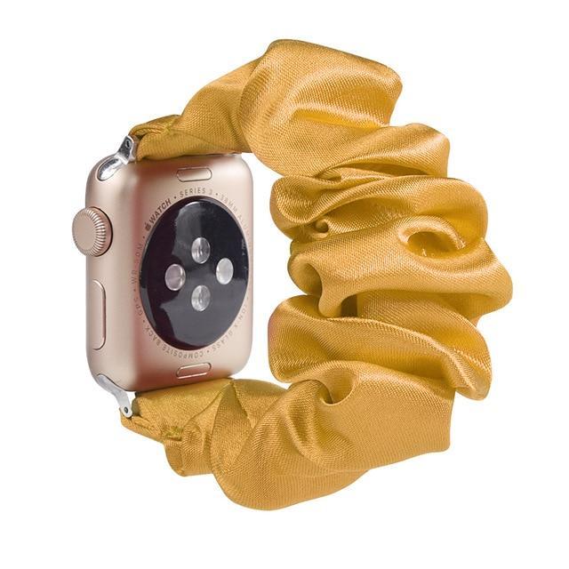 Home A5-Mustard silk / 38mm or 40mm Ethnic boho Plaid style stripe Pearly beaded colorful women straps, Apple watch scrunchie elastic band, Series 5 4  scrunchy 38/40mm 42/44mm