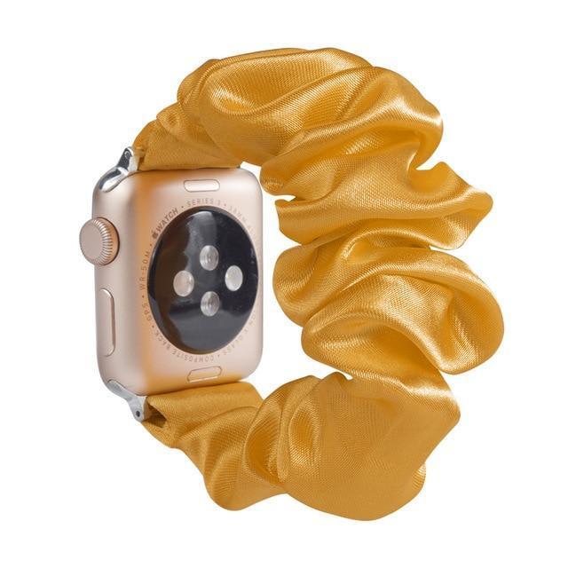 Home A8-Goldenrod silk / 38mm or 40mm Ethnic boho Plaid style stripe Pearly beaded colorful women straps, Apple watch scrunchie elastic band, Series 5 4  scrunchy 38/40mm 42/44mm